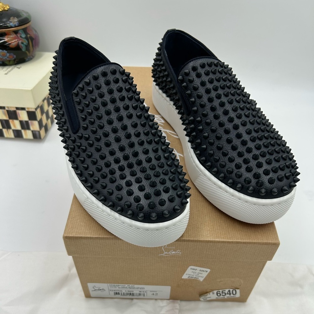 Men's Christian Louboutin spike boat slip on sneakers size 42 made in Italy